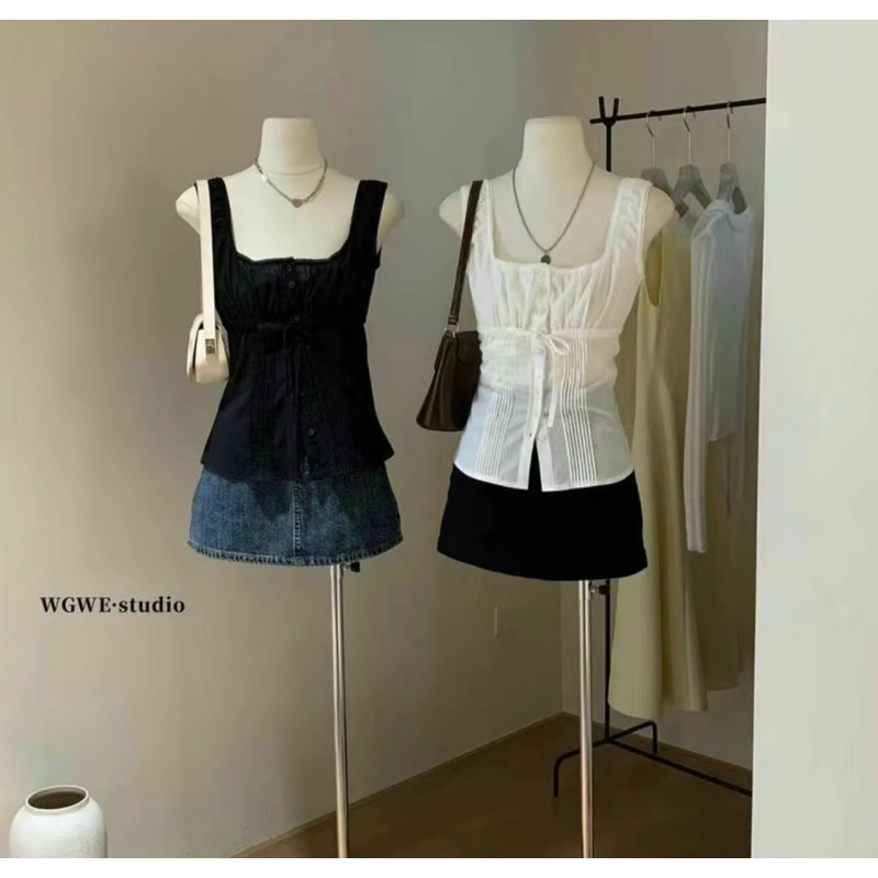 T902 เสื้อสายเดี่ยวแต่งลูกไม้ wg.we