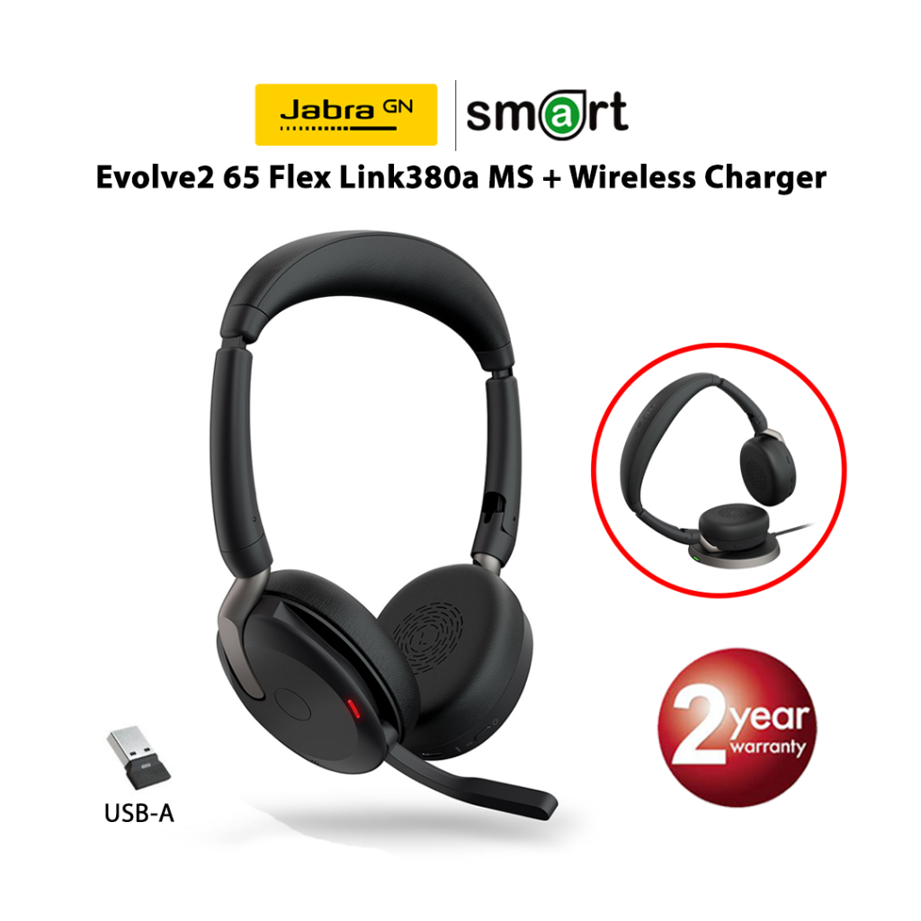 Jabra Evolve2 65 Flex + Link380 Stereo Wireless Charger