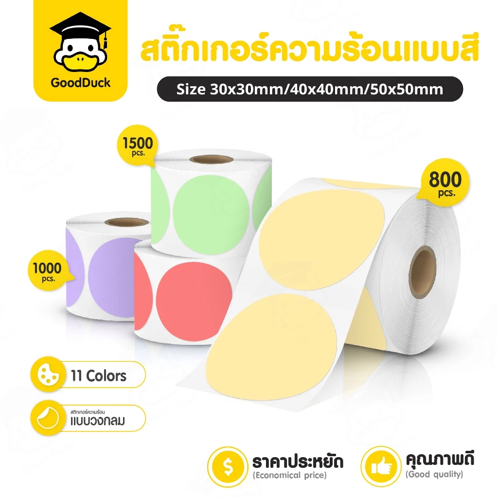 สติ๊กเกอร์วงกลม สติ๊กเกอร์ความร้อน 30x30 50x50mm สติกเกอร์พาสเทล บาร์โค้ด โลโก้ ติดกล่อง ไดคัทวงกลม
