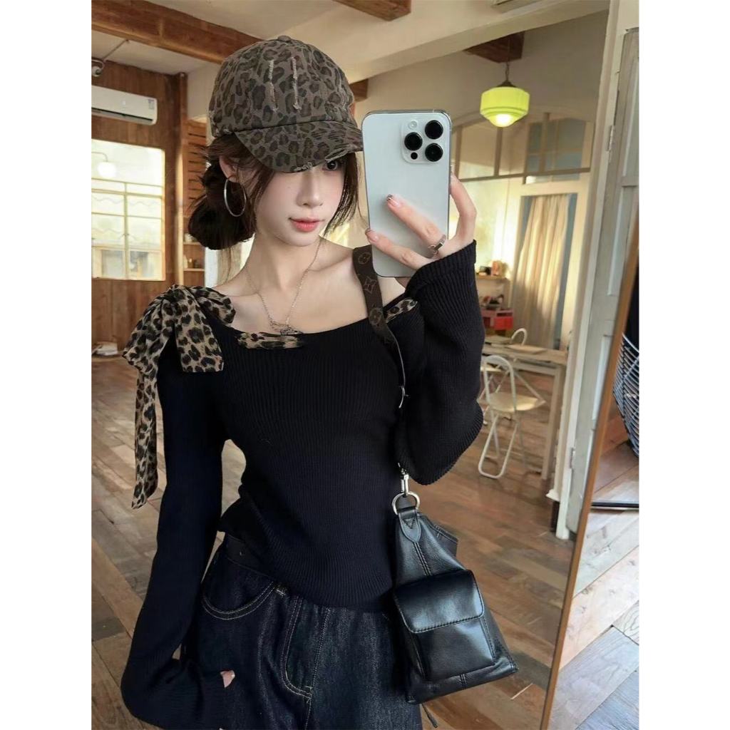 เสื้อเเขนยาว เสื้อยืดผู้หญิง ทรงเข้ารูป คอกว้าง ผ้าลื่น #1502293
