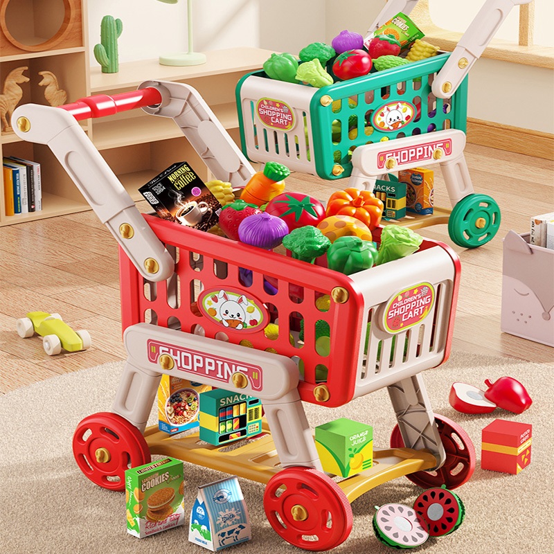 รถเข็นช็อปปิ้ง รถเข็นของเล่นเด็ก อุปกรณ์33ชิ้น รถเข็นซุปเปอร์มาร์เก็ต Shopping Cart  ของเล่นเด็ก
