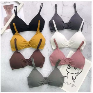 PrettyLady Shop（807）เสื้อใน บรา แบบโบว์ ผ้าร่อง หนา สวมใสสบาย Free size