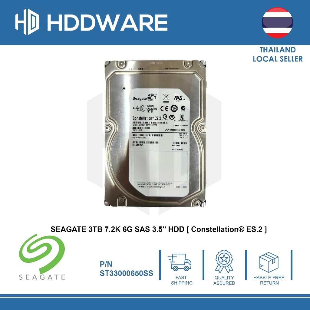 SEAGATE 3TB 7.2K 6G SAS 3.5" HDD [ Constellation® ES.2 ] // ST33000650SS // 9SM260-001