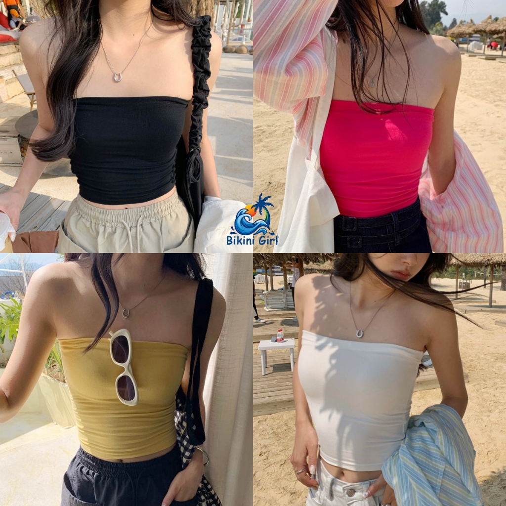 เสื้อเกาะอก  เกาะอกคล้องคอ สีทึบ มีหลายสี ผ้าคอตตอน ยืดหยุ่นได้ดี ใส่สบาย ระบายอากาศได้ดี