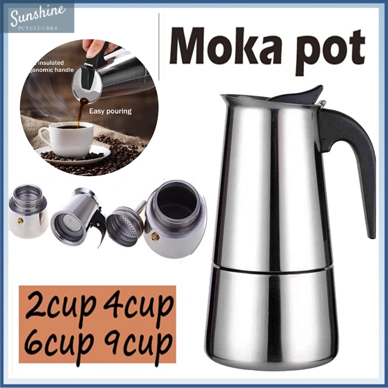 MOKA POT กาต้มกาแฟสดแบบพกพา กาต้มกาแฟสด สแตนเลส สามารถอุ่นด้วยเตาแม่เหล็กไฟฟ้า