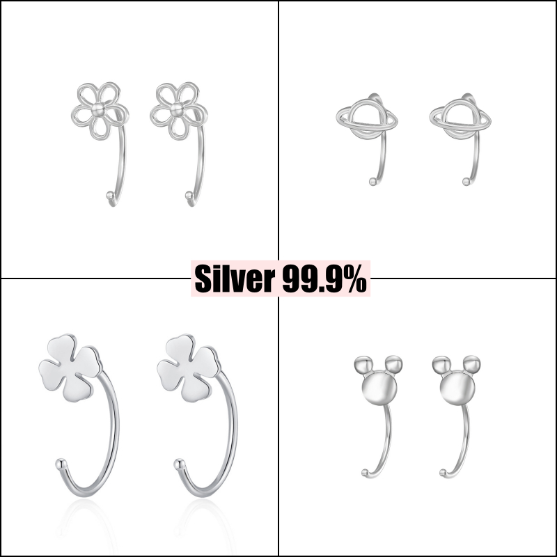 [ได้รับการรับรองเงินแท้] Suwann.na [ราคาต่อคู่] ต่างหูเกี่ยว ต่างหูเงินแท้ ดาวเสาร์ ดอกไม้ ใบโคลเวอร์ มิกกี้ แมว ดาว