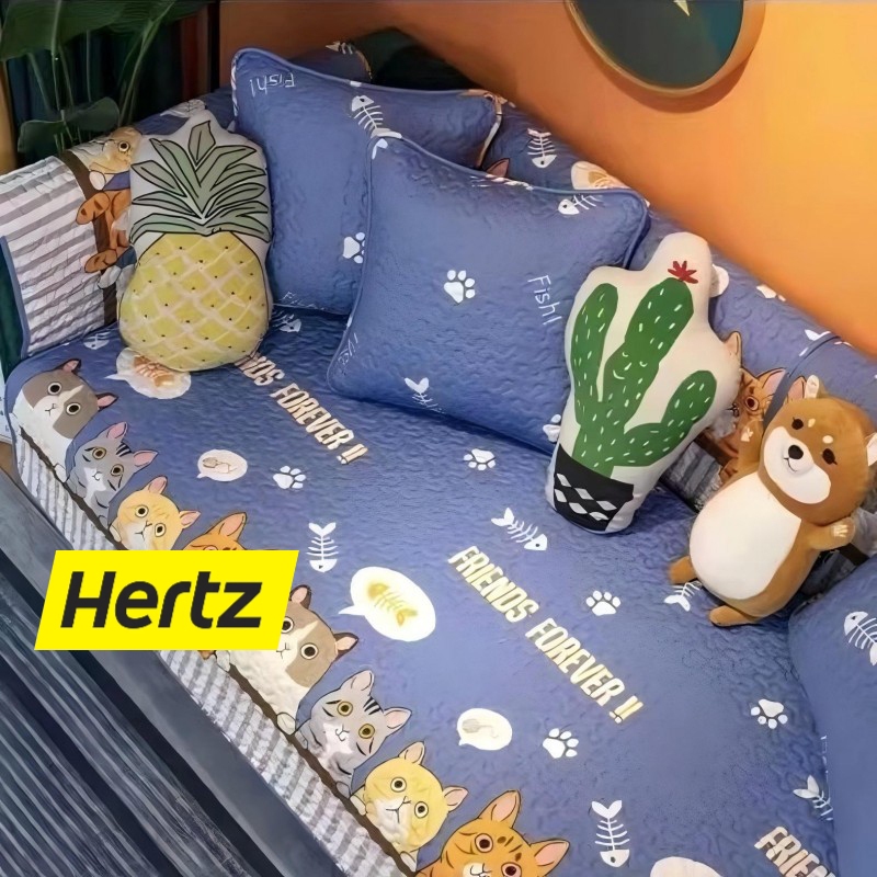 Hertz Cafe ผ้าปูเบาะโซฟา อเนกประสงค์ สุทธิ กันลื่นสีแดงลายดอกไม้ ลายกระต่ายน่ารัก กันน้ํา กันฝุ่น