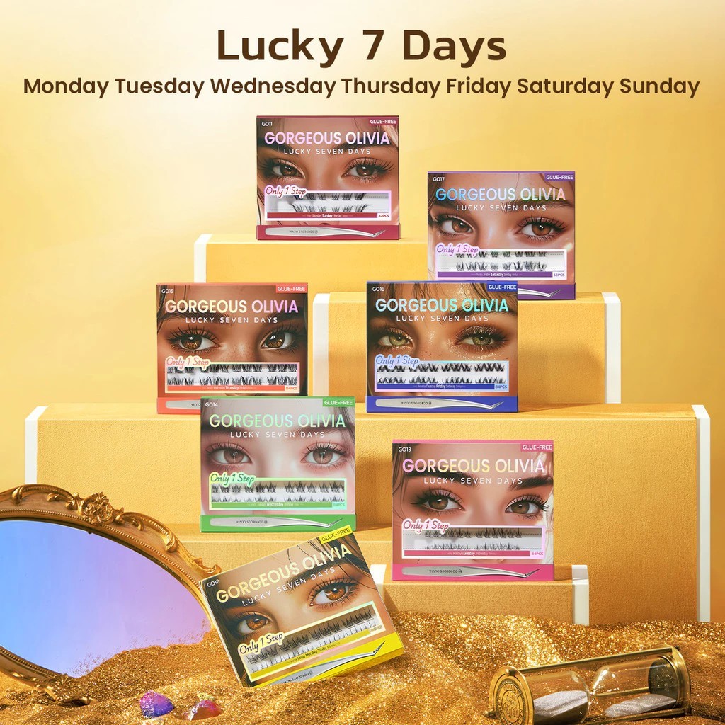 Gorgeous Olivia Lucky 7 Days (+ Tweezers) กรอเจียส โอลิเวีย โชคดี 7 สี ซีรีส์ ขนตาปลอมไม่ใช้กาว