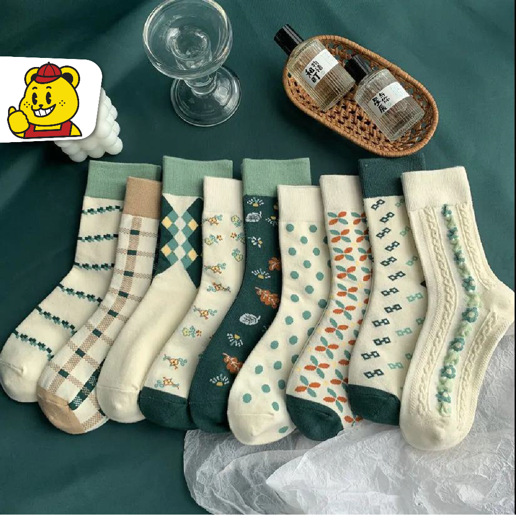 BIGGIANT Socks ถุงเท้ายาว ลายดอกไม้ สไตล์ญี่ปุ่น (N-1449)