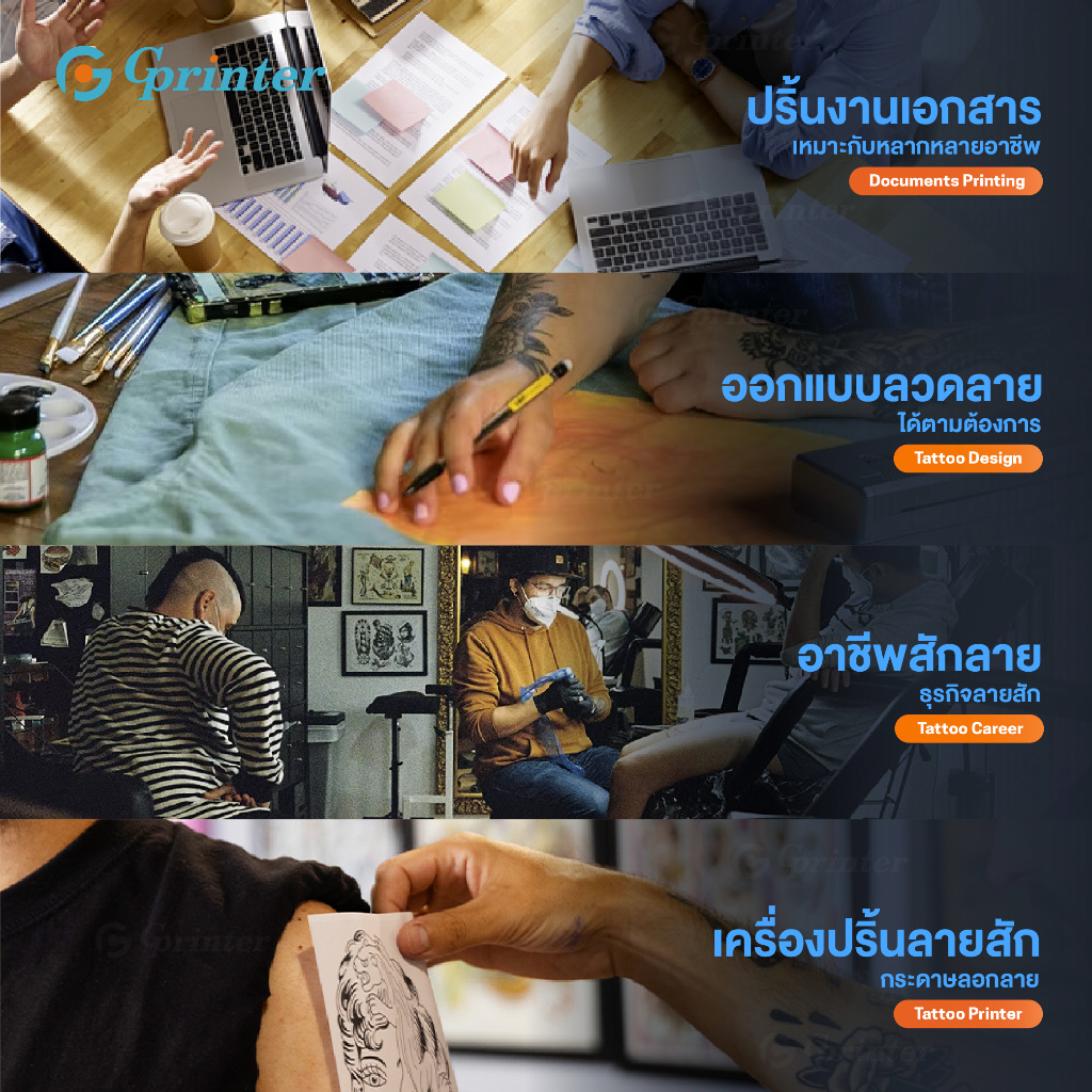 Gprinter เครื่องพิมพ์ลายสัก A40s เครื่องปริ้นความร้อน เครื่องพิมพ์ลอกลายสัก Tattoo Printer