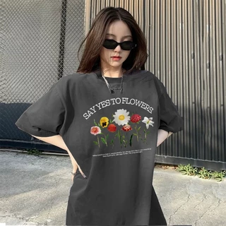 Teedy Tee🌺เสื้อยืดไซส์ใหญ่ ผ้าฝ้าย100% เสื้อยืดคอกลม ลายพิมพ์ "SAY FLOWERS"สไตล์เกาหลี สวมใส่สบาย💖