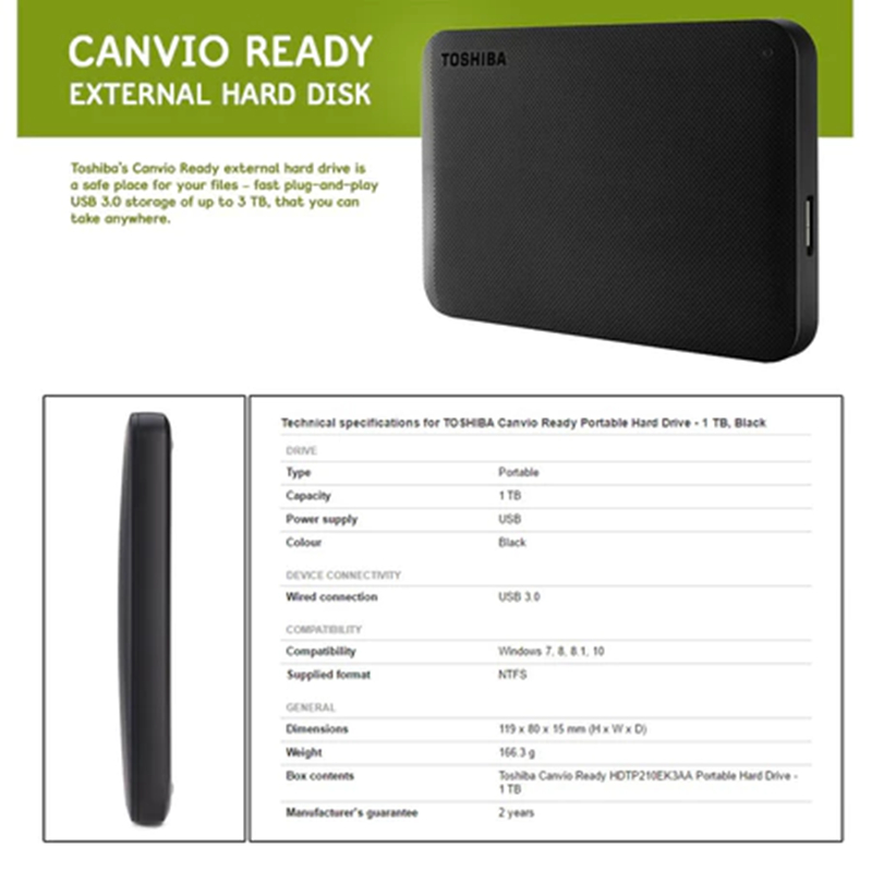 Toshiba External Hard Disk HDD 1TB / 2TB ความเร็วสูง USB 3.0 ฮาร์ดไดรฟ์ภายนอก เหมาะสำหรับโน๊ตบุ๊คและเดสก์ท็อป