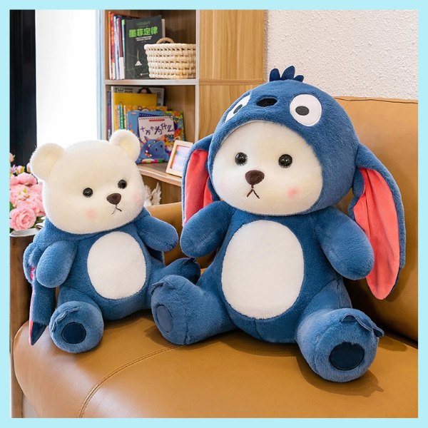 ตุ๊กตาหมีชุดน้ำเงิน แปลงร่าง 28CM 40CM 50CM 65CM น่ากอดสุดๆ เขียนการ์ดอวยพรได้