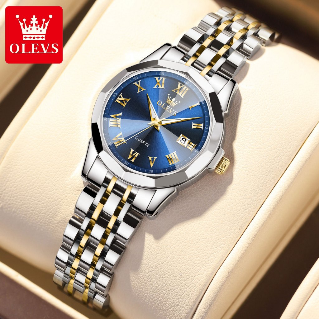 OLEVS นาฬิกาข้อมือผู้หญิง กันน้ำ 100% สายสเตนเลส นาฬิกาผู้หญิง สีขาว สีดำ ทอง เงิน แฟชั่น นาฬิกาหญิง