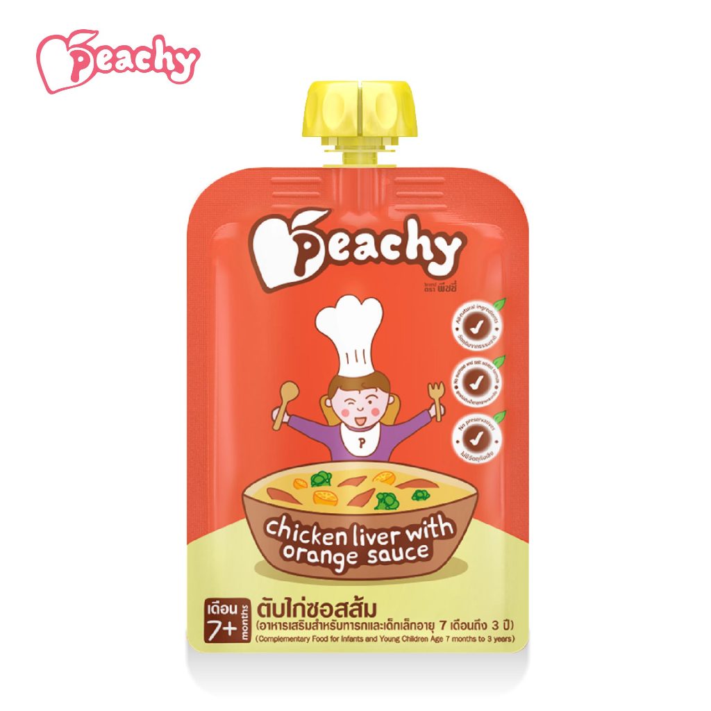 Peachy อาหารเสริมสำหรับเด็ก รสตับไก่ซอสส้ม 1 ถุง (R22)