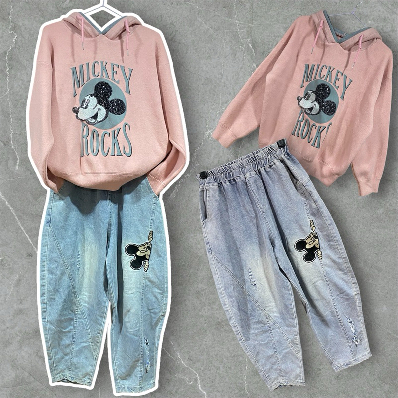 ชุดเซ็ตไหมพรมฮู้ด+กางเกงยีนส์บางทรงบอลลูน งานสวย มือสอง อ่านรายละเอียดด้วยนะคะ