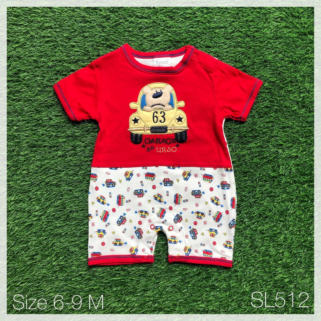 บอดี้สูทสำหรับเด็กวัย 6-9 เดือน สีแดง ลายรถ SL512