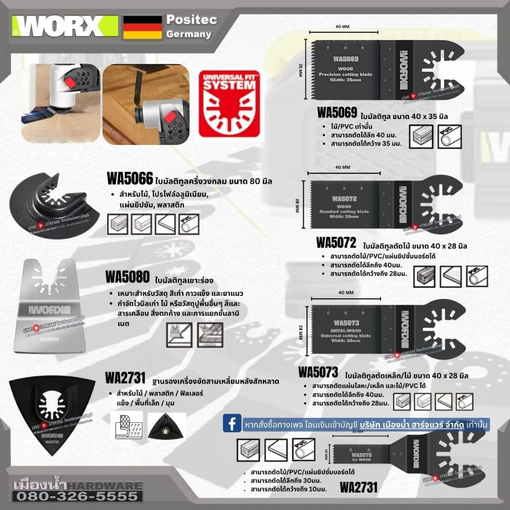 Worx ใบมัลติทูล ตัดไม้ / ตัดเหล็ก / ตัด PVC / เซาะร่อง Multi Tool Blade – โปรปัง