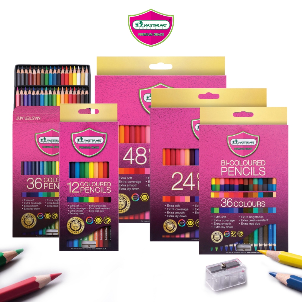 สีไม้ ดินสอสี เกรดพรีเมี่ยม Masterart มาสเตอร์อาร์ต แบบแท่งยาวและแบบ 2 หัว 12,24,36,48 สี [S24]