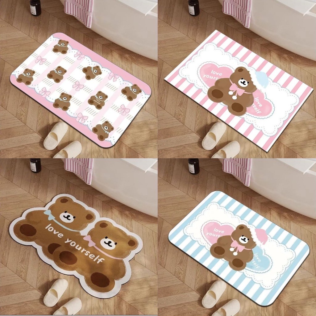พร้อมส่ง🧸พรมหมีเท็ดดี้ Teddy bear floor mat rug พรมตกแต่งห้อง พรมยาง พรมกันลื่น พรมซับน้ำ bathroom r