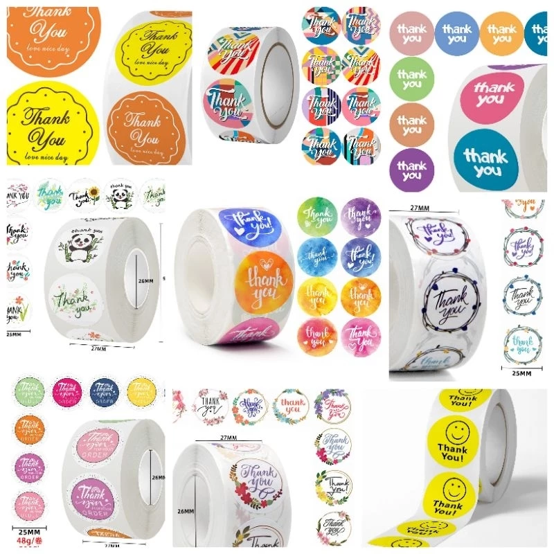 M018 สติกเกอร์ขอบคุณ Thank You Sticker 500 ดวง/ม้วน ขนาด 2.5 ซม. พร้อมส่งจากไทย