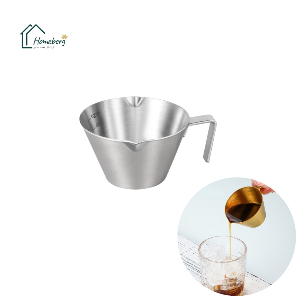 HOMEBERG แก้วตวงกาแฟสแตนเลส 100ml ทรงกรวย มีสเกลวัด แม่นยำ แก้วช็อตกาแฟ ที่ตวงกาแฟดริป อุปกรณ์