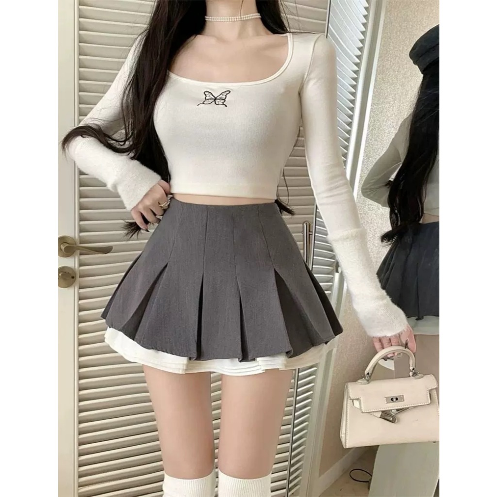 ส่งทันที Cici(NO. 2501) กระโปรงพลีทสั้น ซิปหลัง ดีเทลซับด้านในแต่งเลเยอร์เล็กน้อย สไตล์ลูกคุณหนูเกาหลี - รูปที่ 3