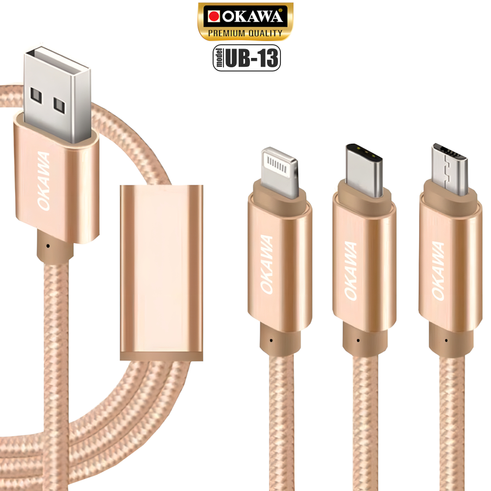 Okawa UB-13 สายชาร์จ 3in1 สำหรับครอบครัว ชาร์จพร้อมกัน เส้นเดียวจบ