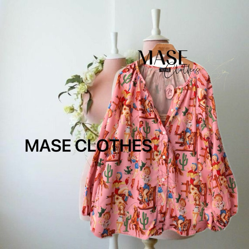 เสื้อเชิ๊ตฮาวาย พร้อมส่ง  💕แขนยาว ผ้าพิมพ์ลาย oversize กระดุมแรงเม็ด ปลายแขนพอง ดึงยาง งานสวยงาม อก 54” ยาว 28”
