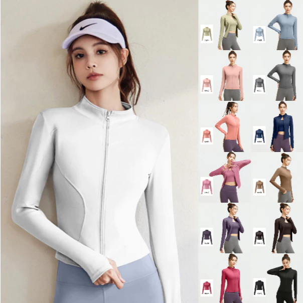 ✨เพิ่มสีใหม่ 16 สี✨(YOGA-135) เสื้อกีฬาแจ็คเก็ตแขนยาวมีซิปรูด เสื้อคลุมออกกำลังกาย ทรงกระชับเข้ารูป