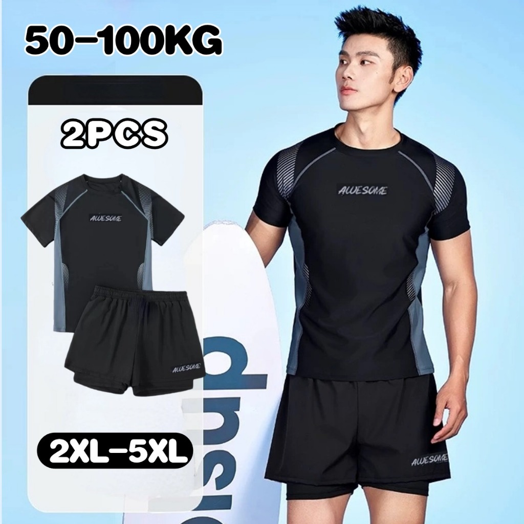 💥2XL-6XL💥ชุดว่ายน้ําผู้ชาย ชุดว่ายน้ําทูพีช ชุดดำน้ำ ผ้าแห้งเร็ว เป็นยางยืด ใส่เที่ยวทะเลหรืออยู่บ้านชิลๆ