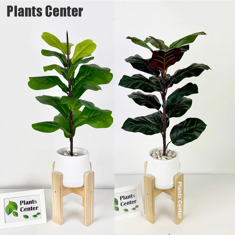 Plants Center P019 ต้นไม้ปลอม ต้นไม้มงคล ยกเซ็ทพร้อมกระถางเบลล่า ฟรีหินโรยสีขาว ต้นไม้ตกแต่งมินิมอล