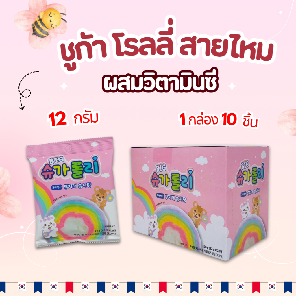 สายไหมเกาหลี Cotton Candy 1 กล่อง 10 ซอง 솜사탕 สายรุ้งวิตามินซี น้ำตาลไซโลส ขนมเกาหลี