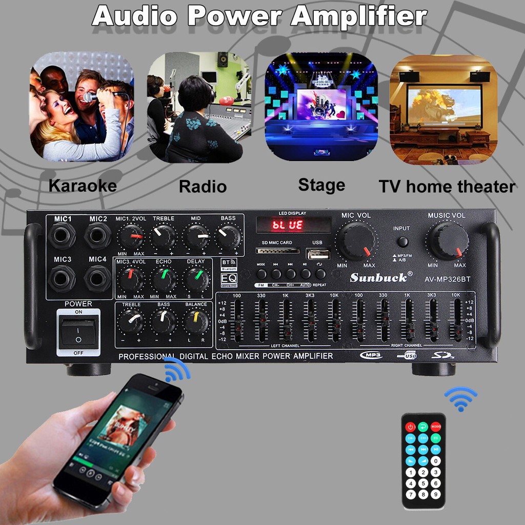 🔥COD🔥Sunbuck Home Power Amplifier Built-in Bluetooth 1600WATTS 12V / 220V-240V AV-326BT Power Amplifier Home Amplifier
