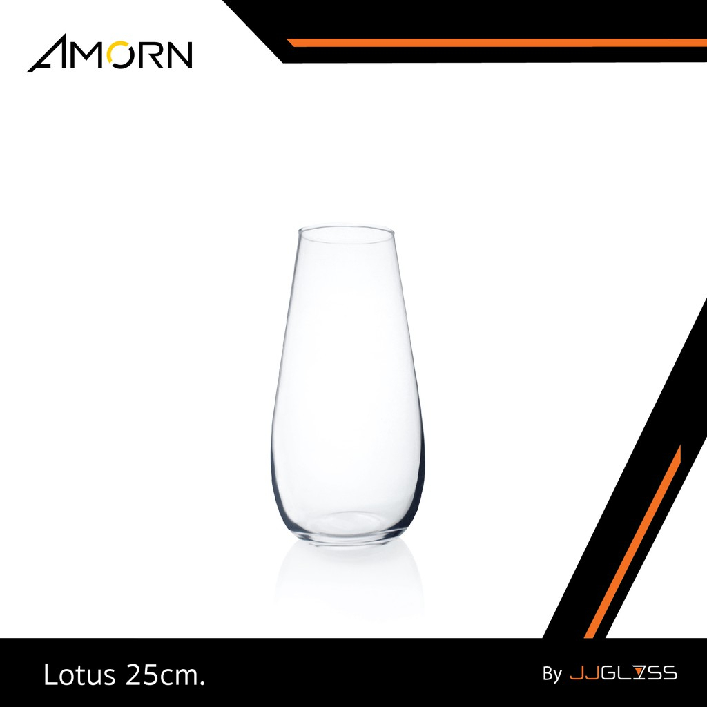 JJGLASS - ( AMORN ) Lotus 25cm. - แจกันแก้ว ทรงสูง เนื้อใส งานแฮนด์เมด สำหรับจัดดอกไม้และตกแต่งบ้าน