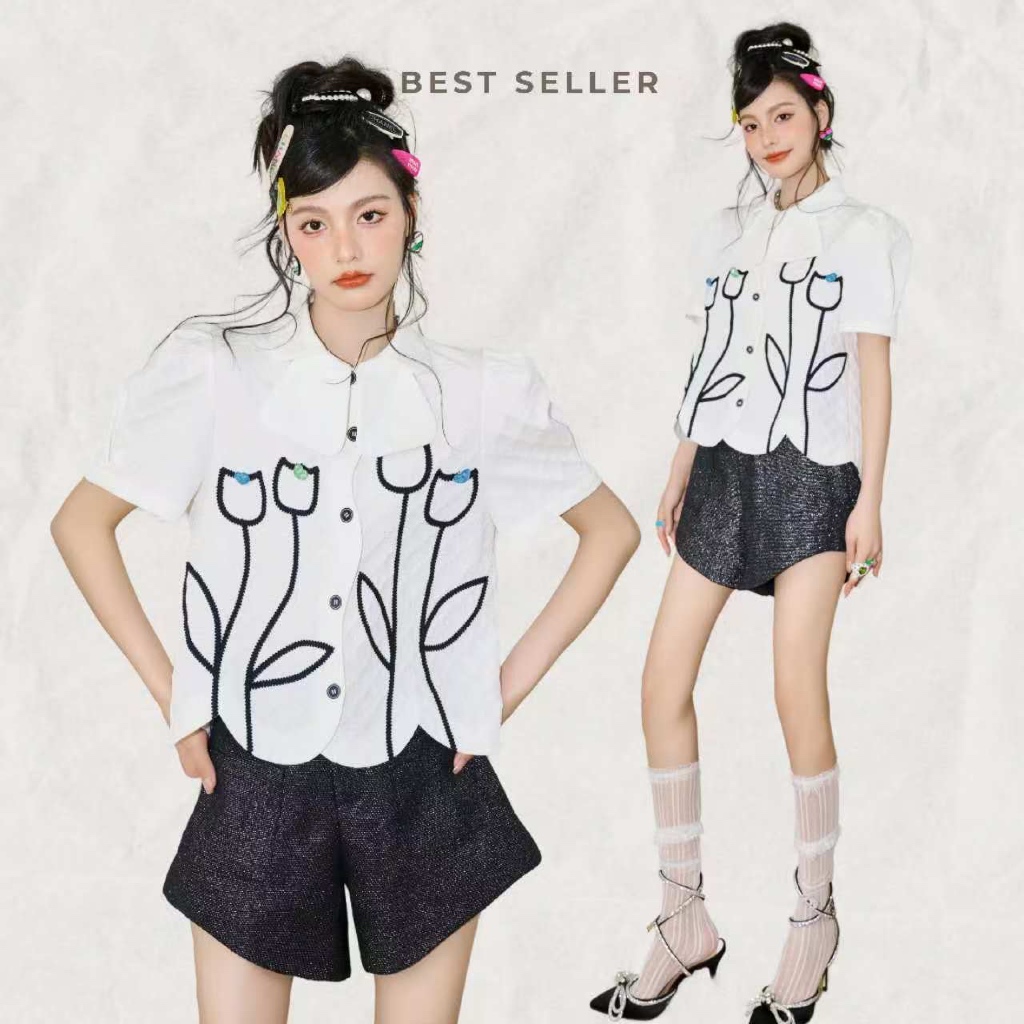 [ พร้อมส่งไซส์ S ]  IRIS BOUTIQUE IS2381456 secret garden shirt  เซ็กซี่นิดๆ ใส่ที่บ้าน ระบายอากาศดี