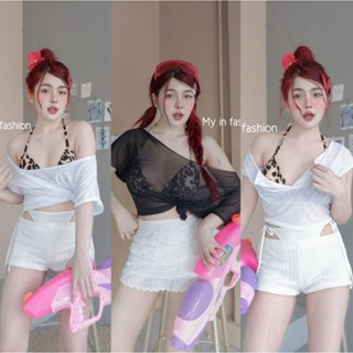 เซ็ทเสื้อ 2 ชิ้น (บรามีฟองน้ำ+เสื้อ) ชุดเซ็ทเสื้อเล่นน้ำ สงก…