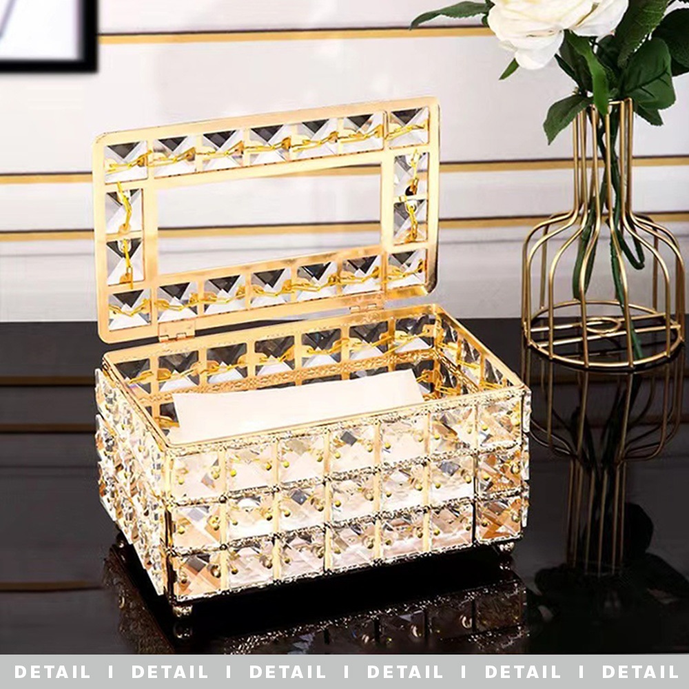 evebell กล่องทิชชู่คริสตัล ตั้งโต๊ะ ดีไซน์เรียบหรู สไตล์นอร์ดิก สีทอง คุณภาพดี - รูปที่ 5