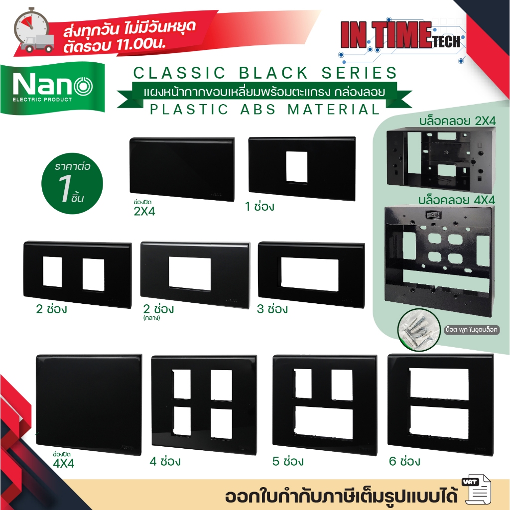 nano แผงหน้ากาก 2x4 4x4 พร้อมตะแกรง พลาสติก บล็อคลอย สีดำ สำหรับ ปลั๊ก สวิตช์ ไฟฟ้า บล็อค classic 400 series นาโน
