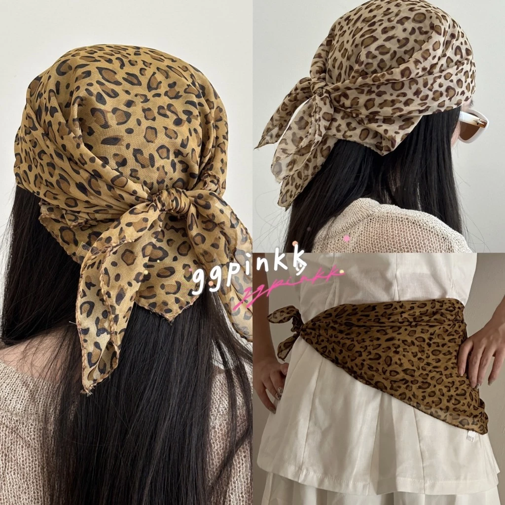 พร้อมส่ง🐯 Chic & cool Y2K ผ้าโพกผมลายเสือดาวแนววินเทจ เดินชายหาด ผ้าคลุมศีรษะสไตล์ที่ไม่ซ้ำใคร ใช้ผูกหรือคาดศีรษะ