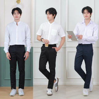 🎊กางเกงสแลคผู้ชายกางเกงนักศึกษา/ใส่ทำงาน(ผ้ากำมะดิน)มีขากระบอก,ขาเดฟ”สีดำ-สีกรม”