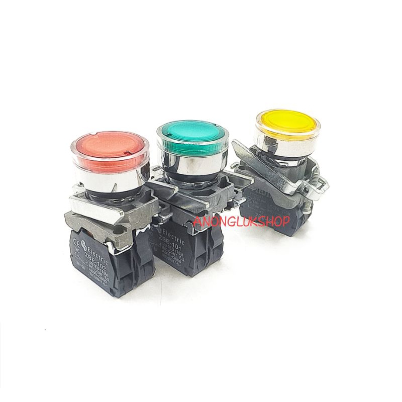 สวิตช์กดไม่ล็อค กดติด ปล่อยดับ 22มิล มีไฟ 24VDC 220VAC Push Button Switch 22MM. XB4-BW  XB4-BW3361 X