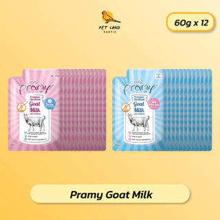 (ยกโหล 12 ซอง) Pramy Goat Milk พรามี่ นมแพะสเตอริไลส์ สำหรับสุนัขและแมว เสริมนมน้ำเหลือง ขนาด 60g