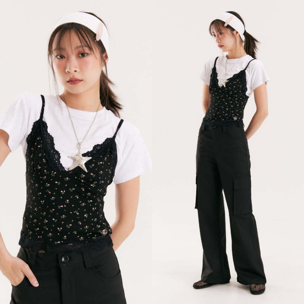 Bemingtop907(S-XL)-BLOSSOM LACE CAMI สายเดี่ยวลูกไม้ลายดอกน่ารักกรุบ! 🖤