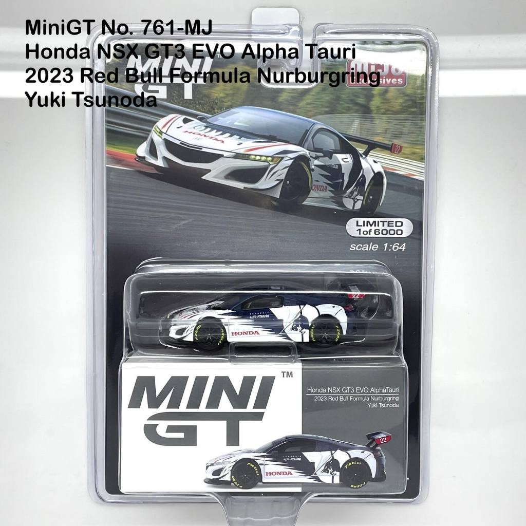 MiniGT  No. 761-MJ Honda NSX GT3 EVO Alpha Tauri 2023 Red Bull Formula Nurburgring- Yuki Tsunoda Blister Package
