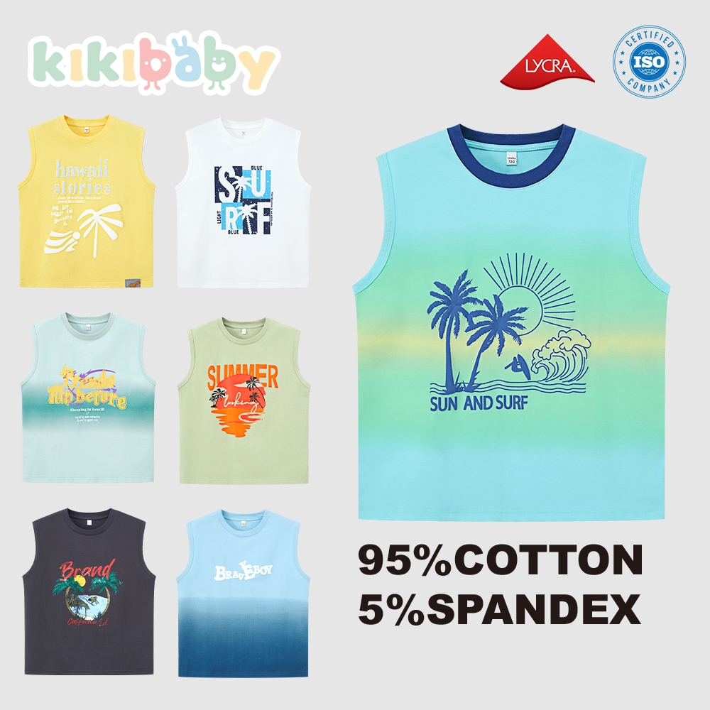 [130-160] เสื้อเด็กผู้ชาย ระบายอากาศ เสื้อสงกรานต์ เสื้อกล้าม  แขนกุด บาส เสื้อออกกำลังกาย ผ้ายืดนิ่ม คอกลม KIKIBABY BX สินค้า