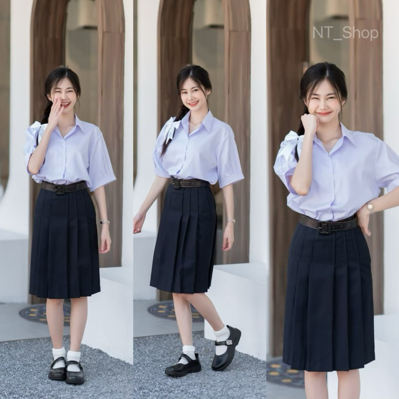 🦋กระโปรงนักเรียนม.ปลาย”ผ้ามันดีวาย”สีกรมเข้มทรงแคบ”มียาว22,23,24,25,26”ตีเกร็ด5.5(มีบิลให้) รูปที่ 2