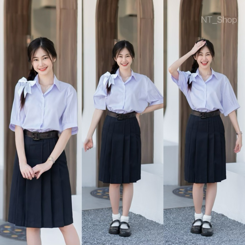 🦋กระโปรงนักเรียนม.ปลาย”ผ้ามันดีวาย”สีกรมเข้มทรงแคบ”มียาว22,23,24,25,26”ตีเกร็ด5.5(มีบิลให้) รูปที่ 6