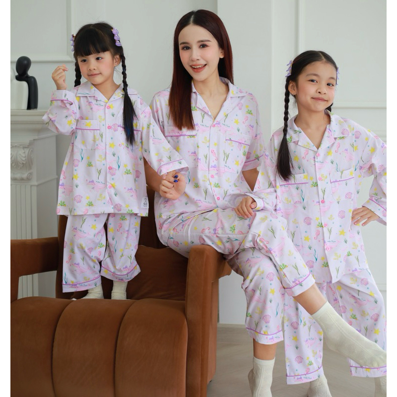 [ ส่งฟรี   ]  ชุดนอน ลายน้องวาฬ สีชมพู ชุดครอบครัว mildPaint