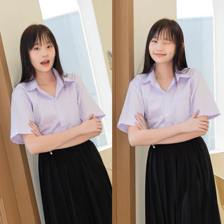 เสื้อนักศึกษาทรงบอยมีกระเป๋า (Oversize) เสื้อนักศึกษา Sz.s36-56